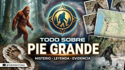 Silueta oscura del Bigfoot caminando entre los bosques del Pacifico Noroeste