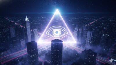 Simbolismo asociado a los Illuminati con ojo en triangulo