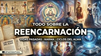 Representacion simbolica del ciclo de vida, muerte y renacimiento con elementos de distintas tradiciones espirituales