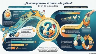 Ilustración sobre la paradoja evolutiva del huevo y la gallina.