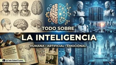 Representación conceptual de la inteligencia humana y artificial.