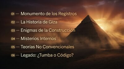 Vista majestuosa de la Gran Pirámide de Guiza bajo el sol del desierto, con el cielo despejado resaltando su geometría perfecta.