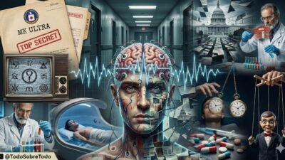 Ilustracion editorial sobre el Proyecto MK-Ultra, la CIA y el control mental.