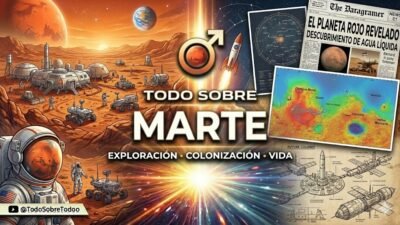 Ilustracion editorial sobre el planeta Marte, su superficie rojiza y la exploracion espacial.