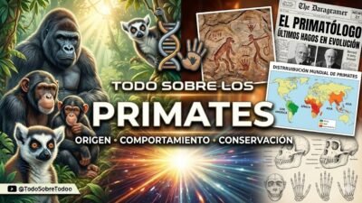 Ilustracion editorial sobre los primates, su evolucion y diversidad.