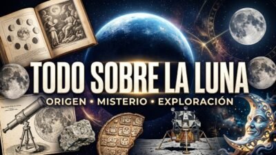 Ilustracion editorial sobre la Luna, sus fases y la exploracion humana.