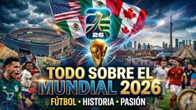 Ilustracion editorial sobre el Mundial de Futbol 2026 en Canada, Estados Unidos y Mexico.