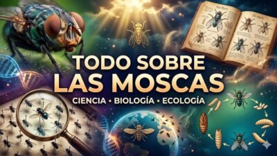 Ilustracion editorial sobre las moscas, su biologia y su simbolismo cultural.